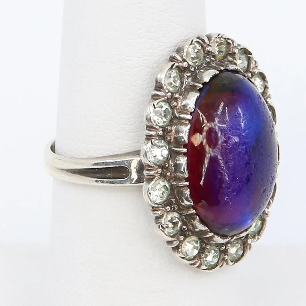 Antique Silver Dragons Breath With Paste Stones Georgian Revival Ring 1920s